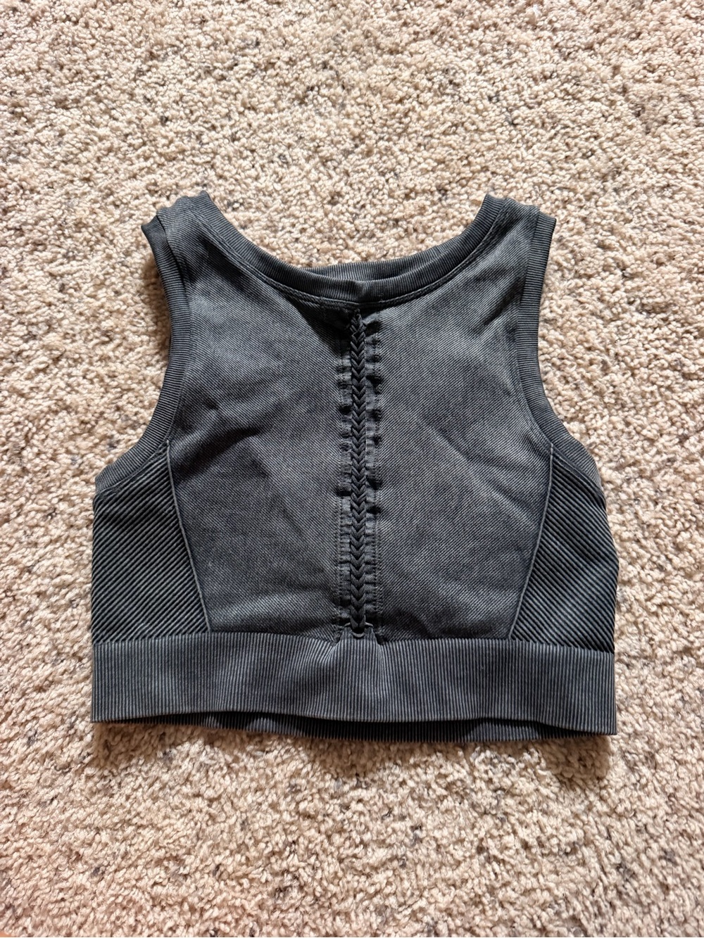 aerie charcoal black crop tank with front braided detail
